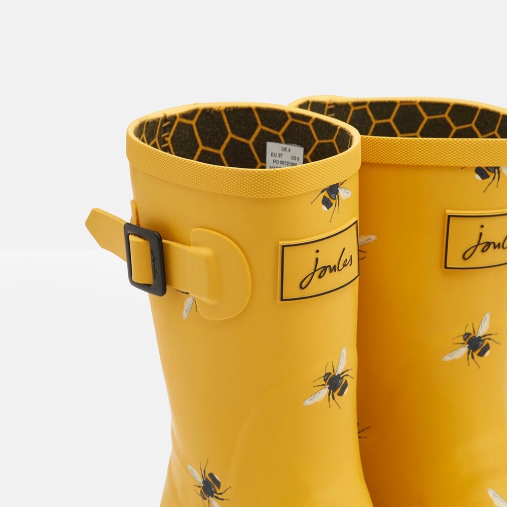 NWT Joules Mid Height Welly in Gold Bee Print 🐝